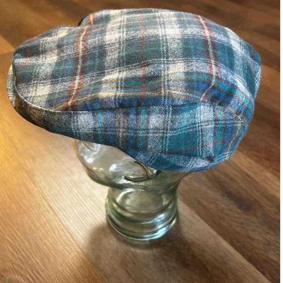 VTG Pendleton Multicolor Plaid Wool News Boy Cap Cabbie Flat Hat Large - Picture 1 of 9